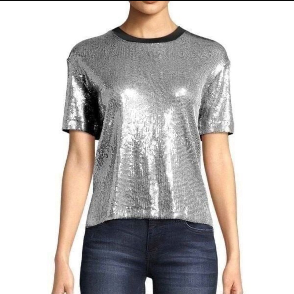 Nicole Miller Artelier Top Tee Size Small GUNMETAL Sequins